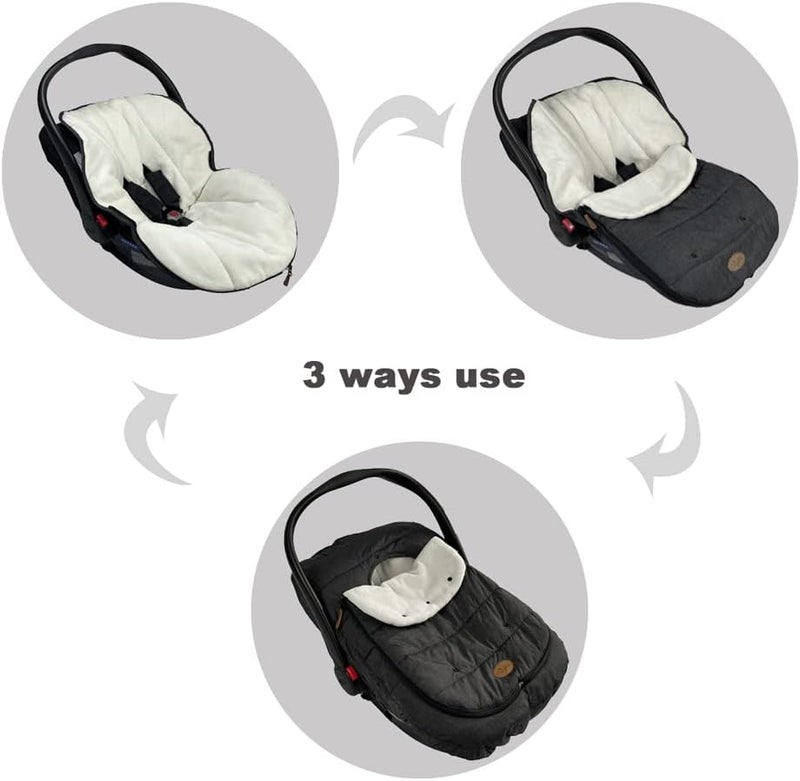 CozyMe Car Seat Cover+Carseat Bunting Bag Intergrated into 1,Waterproof Anti-Cold Winter Bassinet Stroller Car seat Sleeping Bag for Infant,0-12M - Image 2